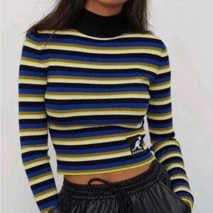 Kangol x H&M Retro Multicolor Stripe Ribbed Crop  Mockneck Sweater